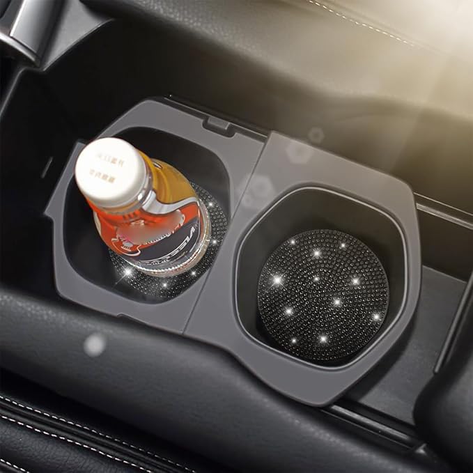 Osilly Bling Car Cup Holder Coaster, 2 Pack Crystal Rhinestone Anti-Slip Insert Coasters, Universal 2.75 Inch Fashion Automotive Cup Mat, Car Interior Accessories Decor Gifts for Women (Black)