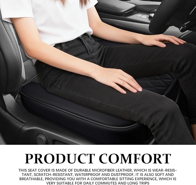 Leather Front Car Seat Cover, Anti-Slip Car Seat Bottom Covers, Full Wrapped Bottom Seat Protectors with Storage Pocket, Universal Comfortable Seat Cushion Fit Vehicles SUVs Trucks (Black)