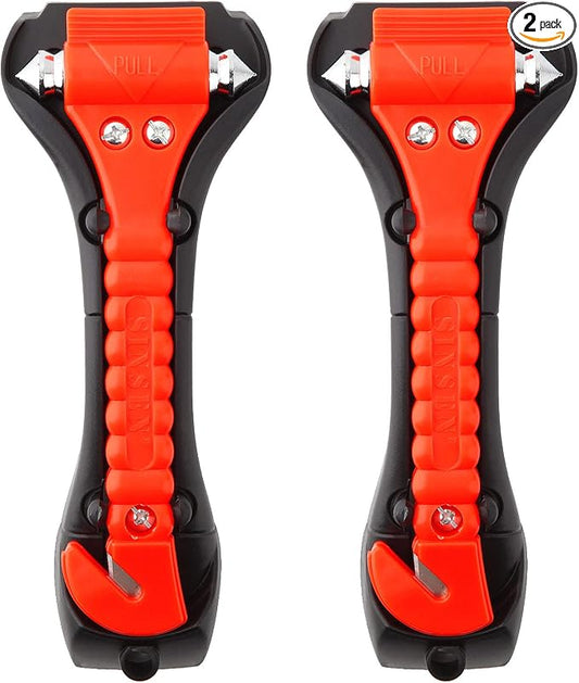 SINSEN Car Safety Hammer Set of 2 Emergency Escape Tool Auto Car Window Glass Hammer Breaker and Seat Belt Cutter Escape 2-in-1 for Family Rescue & Auto Emergency Escape Tools