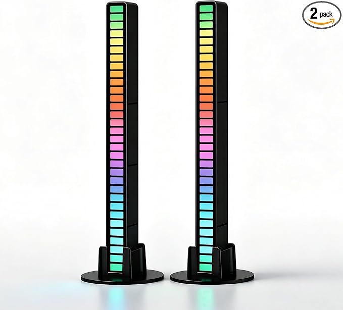 RGB Rhythm Light Bar, Sound Activated Light for Gaming, Bedroom & Car Decor | 32 LEDs, 18 Colors & 8 Dynamic Lighting Modes, USB Powered, Plug & Play Ambient Light for Party & Desktop Atmosphere Decor