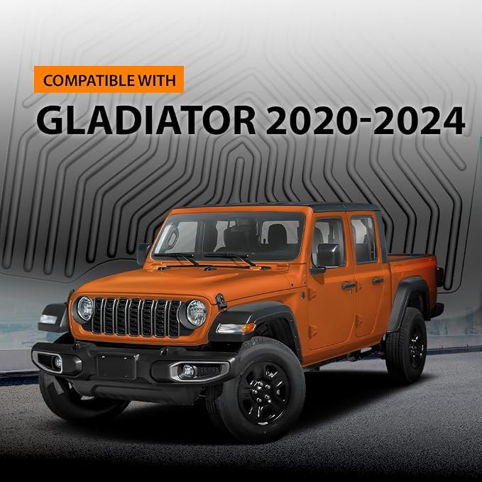 G-PLUS TPE Floor Mats Compatible with Jeep Gladiator 2020-2024 | All Weather Protection,Non-Slip,Custom Fit Floor Cargo Liner,TPE Full Coverage,1st & 2nd Row,Black,3PCS