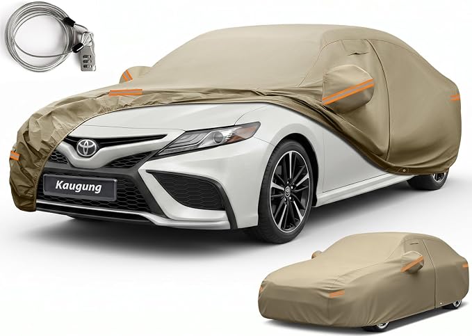 Kaugung Custom Fit Car Cover for Toyota Camry Sedan/Solara (1996-2026), Heavy Duty All Weather Waterproof Outdoor Cover, Sun Rain Snow UV Protection with Driver Door Zipper, Mirror Pockets & Air Vents