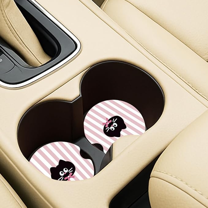Ceramic Car Coasters – Absorbent Car Cup Holder Coaster Set for Women, Cute Aesthetic Car Accessories for Girls, 2 Pack (Sea Pink)