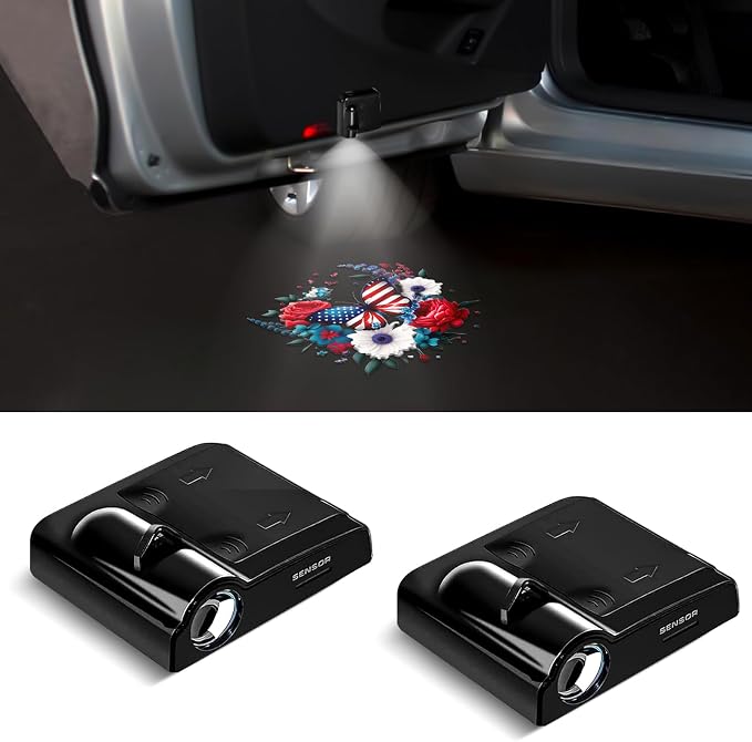 2PCS American Flag Butterfly Car Door Lights Projector, Universal Car Door LED Projector Lights Fit for All Car Models