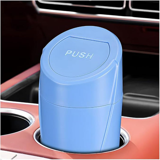 Wevdn Car Trash Can Bin with Lid, Mini Leakproof Vehicle Side Door Cup Holder Trash Can with Lid, Multipurpose Organizer Portable Garbage Bin for Cup Holder Car Home Office (Dark Blue)