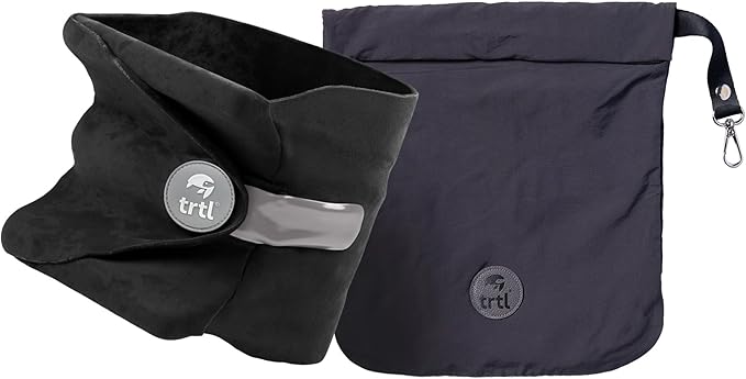Trtl Pillow - Scientifically Proven Neck Support Travel Pillow for Airplanes - Lightweight and Machine Washable - Ergonomic Design for Traveling on Cars and Trains - Black