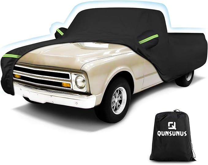 QUNSUNUS Car Cover for Chevrolet C10 C20 K10 K20 1960-1991 Standard Cab 6.5Ft Short Bed, Waterproof C10 Truck Cover with Zipper, Car Covers All Weather with Wind, Sun, UV and Dust Protection