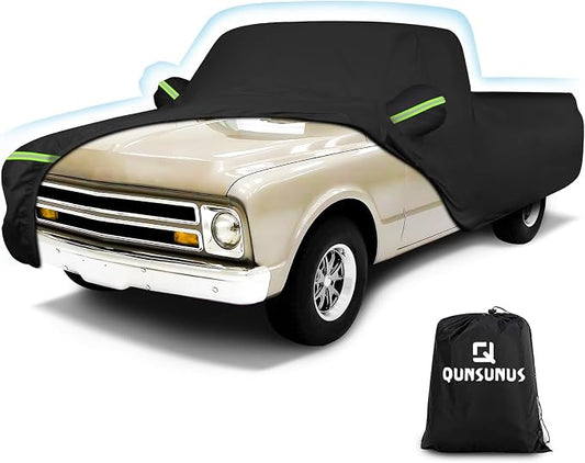QUNSUNUS Car Cover for Chevrolet C10 C20 K10 K20 1960-1991 Standard Cab 6.5Ft Short Bed, Waterproof C10 Truck Cover with Zipper, Car Covers All Weather with Wind, Sun, UV and Dust Protection