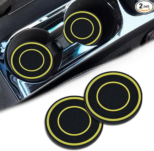 2 Pack Car Coasters for Cup Holder, 2.75 Inch Universal Auto Waterproof Coasters Silicon Insulation Cup Mats,No-Slip Anti Dust Insert Coaster for Woman Man, Suit for Vehicle Interior (2, Yellow)