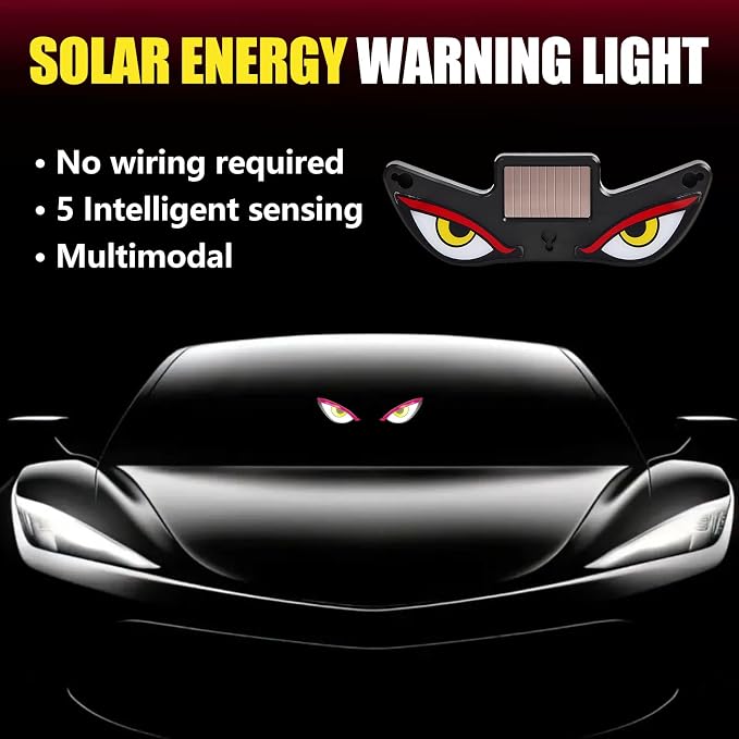 Solar Demon Eye LED Car Wireless Window Light, 3Pack LED Wireless Ambient Lamp with 6 Lighting Modes,Flicker Signal Warning Light RGB Led Light Kit for Cars, SUVs, Trucks, Vans
