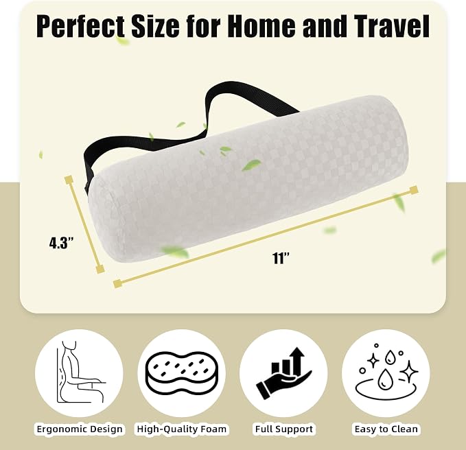 Coeyese Lumbar Roll Pillow for Lower Back Support, Cream, Short-11 * 4.3'' | Removable Pillowcase, Upgraded Adjustable Strap, Suitable for Office, Chair, Car, Seat Pain Relief & Improving Posture
