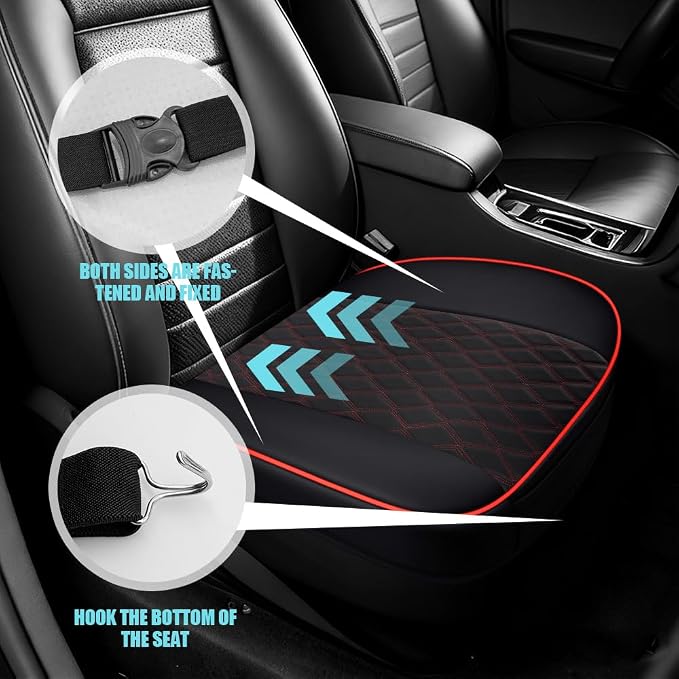 Leather Front Car Seat Cover, Anti-Slip Car Seat Bottom Covers, Full Wrapped Bottom Seat Protectors with Storage Pocket, Universal Comfortable Seat Cushion Fit Vehicles SUVs Trucks (Black Red)