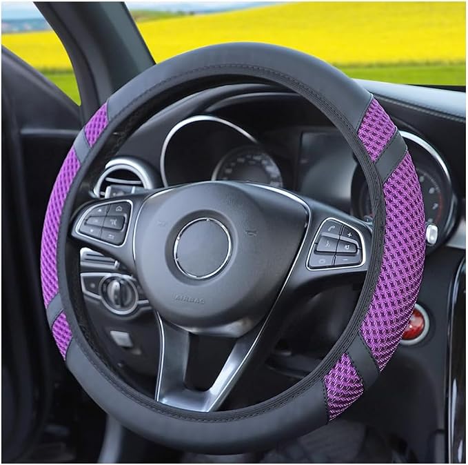 Car Steering Wheel Cover, Elastic Stretch Breathable Leather Vehicle Steering Wheel Protector, Automotive Interior Protective Accessories, Universal for SUV RV Truck (Purple)