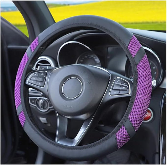 Car Steering Wheel Cover, Elastic Stretch Breathable Leather Vehicle Steering Wheel Protector, Automotive Interior Protective Accessories, Universal for SUV RV Truck (Purple)
