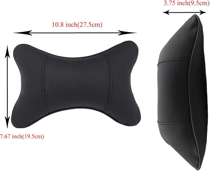 2 Packs Car Neck Pillows, Dual-Side PU Leather Car Headrest with Fiber Filling, Universal Soft Neck Support Pillow for Car, Home & Office (Black)