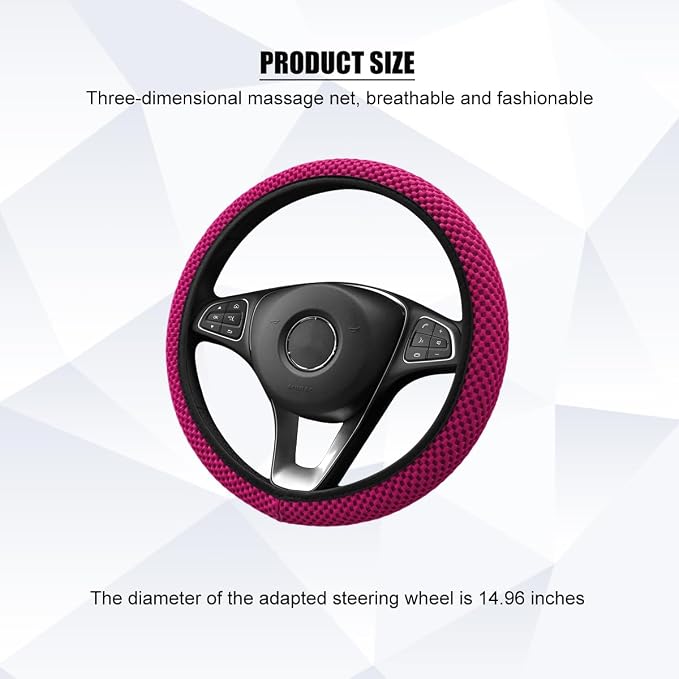 Car Elastic Stretch Steering Wheel Cover, 14.5-15" Breathable Ice Silk Anti-Slip Vehicle Steering Wheel Protector, Comfy Auto Interior Protection Accessories, Universal Fit (Rose Red)