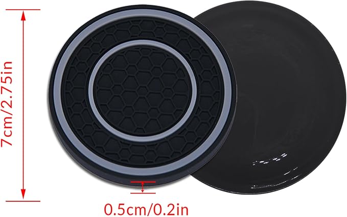 4 Pack Car Coasters for Cup Holder, 2.75 Inch Universal Auto Waterproof Coasters Silicon Insulation Cup Mats,No-Slip Anti Dust Insert Coaster for Woman Man, Suit for Vehicle Interior (Black/Gray)