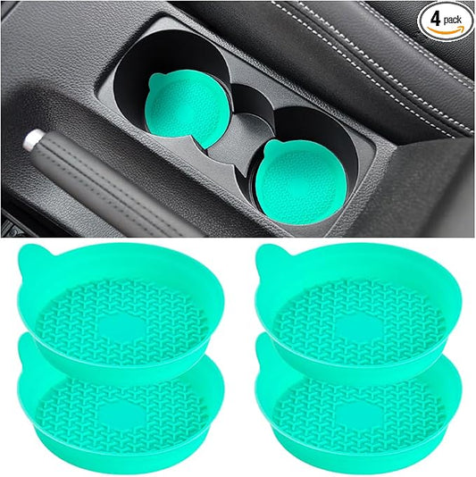 Mandark Car Cup Holder Coasters, 4PCS Non-Slip Silicone Vehicle Insulation Drink Mat, Waterproof Sift-Proof Spill Recessed Auto Interior Cup Insert Pad Accessories, Universal Fit (Light Green)