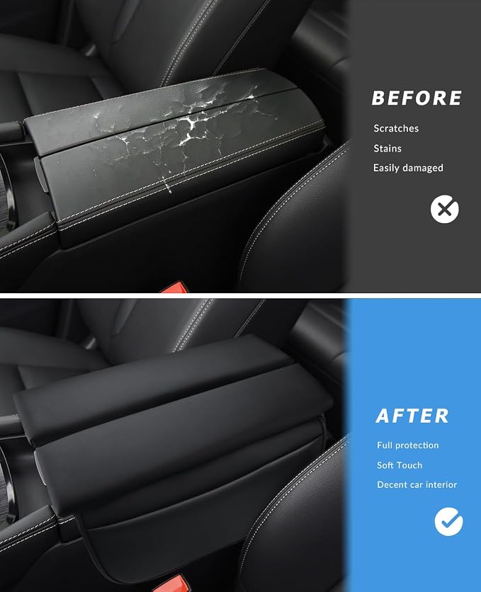 INTGET Car Center Console Armrest Cover for Nissan Rogue Accessories 2021-2026 2022 2023 2024 2025 Leather Arm Rest Box Lid Middle Console Seat Cover Protector (Black Cushion Flat, 2021-2026)