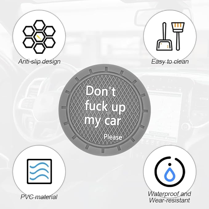 8sanlione Car Cup Coaster, 4Pcs 2.75 Inch Auto Cup Holder Insert Coasters, Non-Slip Waterproof Embedded Drink Mat, Automotive Interior Accessories for Men and Women (D Gray/4PCS)