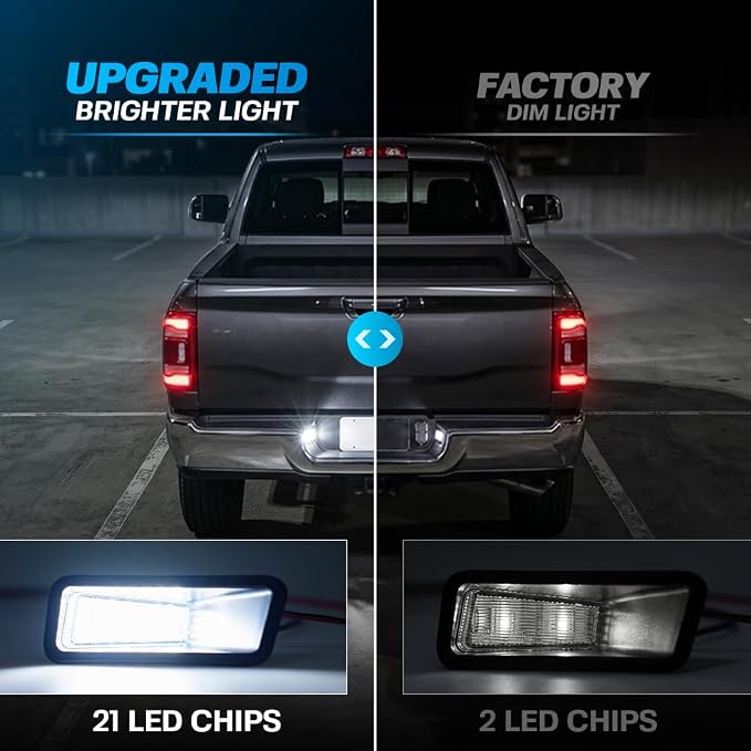 LED License Plate Lights for 2019-2026 Do'dge Ram 2500 3500 LED Tag Light Bright White Rear Number Plate Replacement Assembly, 21 SMD, 6000K