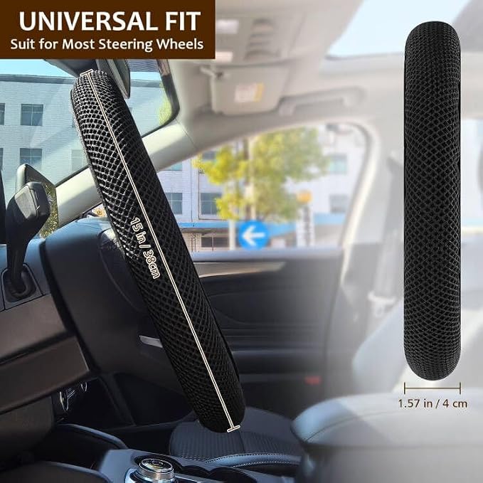 Accmor Car Steering Wheel Cover, Elastic Stretch Auto Wheel Cover, Vehicle Wheel Protector Car Accessories for Men Women, Universal Fit 14 1/2 inch to 15 inch, Microfiber Breathable Ice Silk