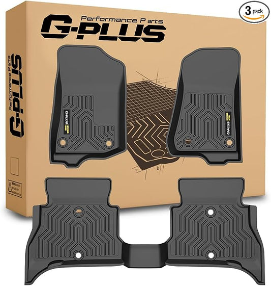 G-PLUS TPE Floor Mats Fit Jeep Wrangler Unlimited 4XE 4-Door 2021-2025 | All Weather Protection,Non-Slip,Custom Fit Floor Cargo Liner,TPE Full Coverage,1st & 2nd Row,Black,3PCS