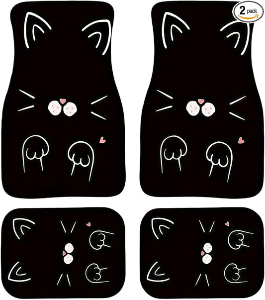 Universal Fit Car Floor Mats Set of 4Pcs, Cute Cartoon Cat All-Weather Front Rear Car Carpet Mats, Non-Slip Car Floor Mat Car Accessories for Automotive Trucks SUV Sedans Vans