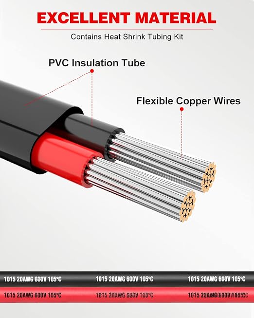 NAOEVO 20 Gauge Wire 2 Conductor Electrical Wire, 20 AWG Stranded PVC Cord, 12V Low Voltage/Tinned Copper/Flexible Cable for Automotive Wiring, Lamp Cord, Marine Cable (200FT)