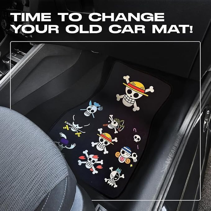 Anime Car Carpet Mat Set of 2 Front Design Automotive Accessories Interior All Weather Floor Mats Decor with Non Slip Black Anti Skid Backing (BlackOpXTanjroo)