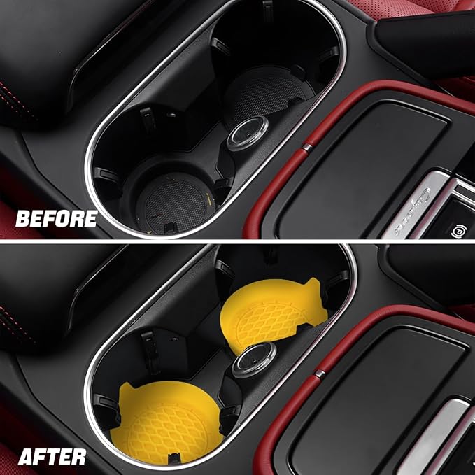 Zpana 4PCS Car Cup Holder Coasters, Silicone Non-Slip Vehicle Cup Recessed Mats, Sift-Proof Automotive Interior Drink Insert Decor Accessories, Universal for SUV, Sedan, Truck (Yellow)