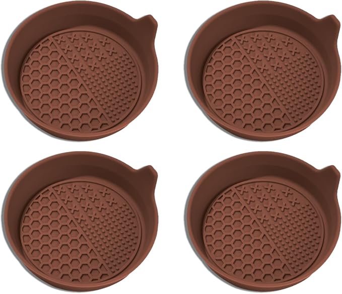 4PCS Car Cup Holder Coaster, Silicone Non-Slip Vehicle Insert Water Bottle Mat, Universal Insulation Drink Cup Pad Decor for SUV/Sedan/Truck, Automotive Interior Accessories (Coffee)