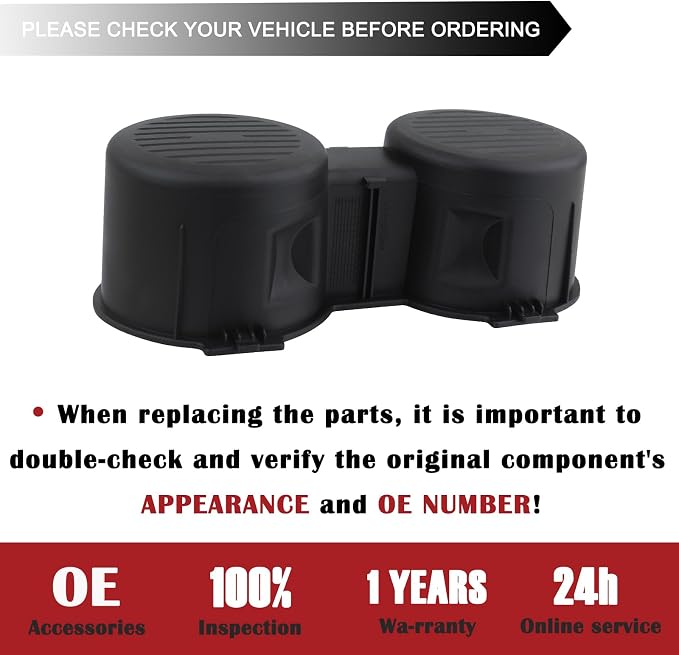 Non Flow-Thru Console Cup Holder for 2016-22 Ford F150 F250 F350 F450 F550 | Front Seat Dual Cup Holder, Rubber Insert, Super Duty Truck Accessories, FL3Z-1513562-AD, FL3Z-1513562-AB