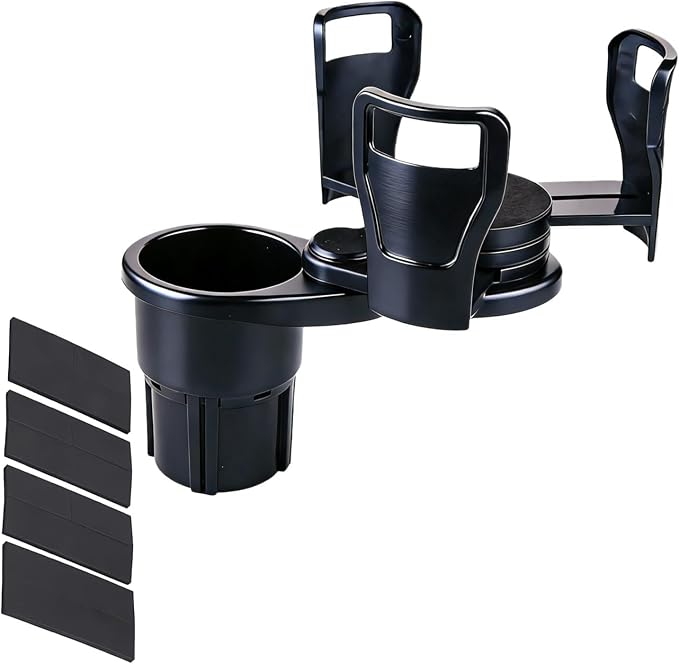 Dual Car Cup Holder Expander with 2.59" Base, 2-in-1 Universal Cup Holder Extender, 16 Cushion Pads for Stability, Expandable Top (2.87"-5.9") for Large Bottles, Mugs & Instant Noodle Bowls