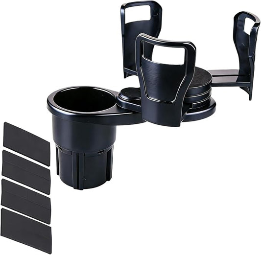 Dual Car Cup Holder Expander with 2.59" Base, 2-in-1 Universal Cup Holder Extender, 16 Cushion Pads for Stability, Expandable Top (2.87"-5.9") for Large Bottles, Mugs & Instant Noodle Bowls