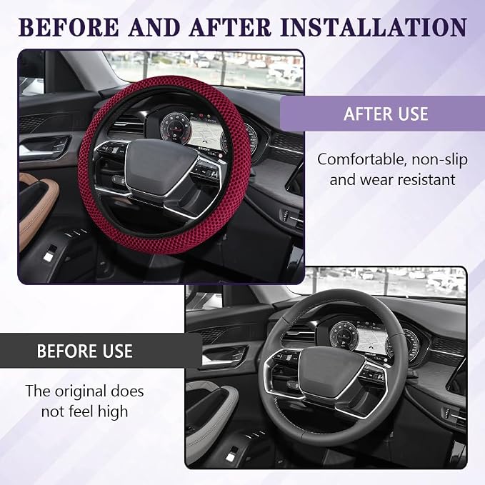 Elastic Stretch Steering Wheel Cover, Steering Wheel Cover, 15" Breathable Auto Steering Wheel Protector, Universal Car Accessories Comfortable Non-Slip Vehicle Steering Wheel Covers for Women Men