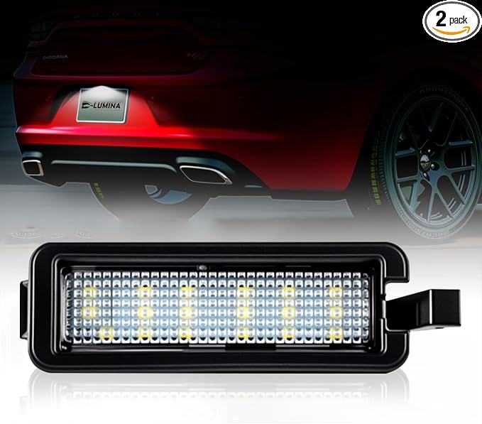 D-Lumina LED License Plate Light Tag Lamp Assembly Compatible with 2015-2023 Dodge Charger Challenger Chrysler 300 Pacifica and Compass, Powered by 18-SMD Xenon White LED 6500K 1-Pieces