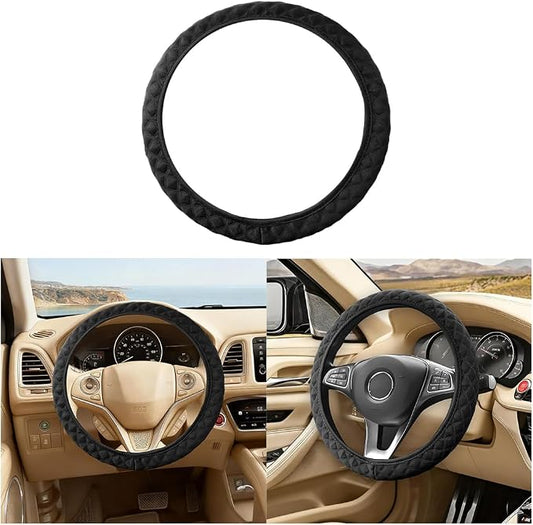 Elastic Stretch Car Steering Wheel Cover, 15Inch Breathable Ice Silk Vehicle Steering Wheel Protecter, Cool in Summer Automotive Interior Protection, Universal for SUV Sedan Truck (Black)
