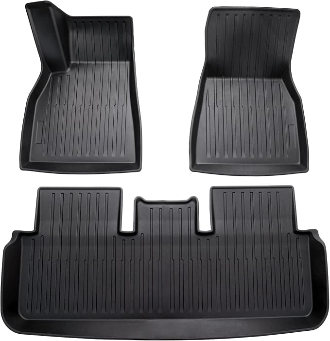 Mixsuper Model S Floor mats-Floor mat for Tesla Model S 2021 2022 2023 2024 2025,All Weather TPE Rubber Floor Liners Protection for Model S Accessories,2 Row Anti-Slip Car Mats, Black