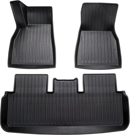 Mixsuper Model S Floor mats-Floor mat for Tesla Model S 2021 2022 2023 2024 2025,All Weather TPE Rubber Floor Liners Protection for Model S Accessories,2 Row Anti-Slip Car Mats, Black