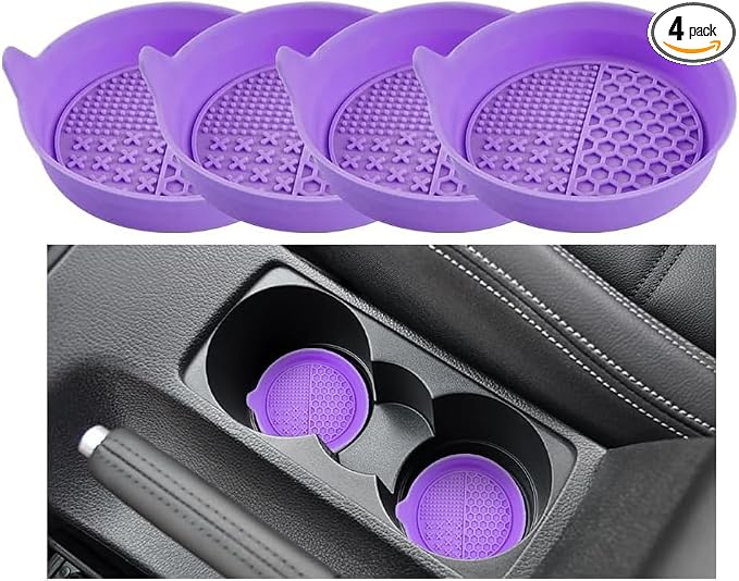 Mandark 4PCS Car Cup Holder Coaster, Silicone Anti-Slip Vehicle Insert Water Bottle Mat, Automotive Interior Insulation Drink Cup Pad Decor Accessories, Universal for SUV, Sedan, Truck (Purple)