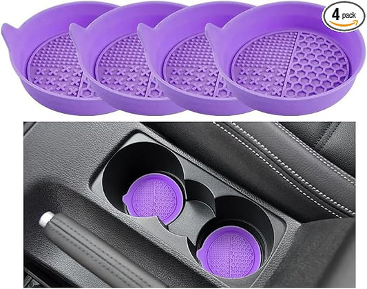 Mandark 4PCS Car Cup Holder Coaster, Silicone Anti-Slip Vehicle Insert Water Bottle Mat, Automotive Interior Insulation Drink Cup Pad Decor Accessories, Universal for SUV, Sedan, Truck (Purple)