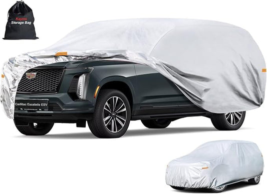 Kayme 6 Layers SUV Car Cover Custom Fit for Cadillac Escalade ESV (2002-2026), Waterproof All Weather for Automobiles,Rain Sun UV Protection.Silver
