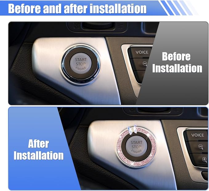 Bling Butterfly Car Engine Push Start Button Ring Sticker (Pink) | Crystal Rhinestone Auto Key Ignition Knob Ring Emblem, Sparkling Auto Interior Decoration Accessories for Women