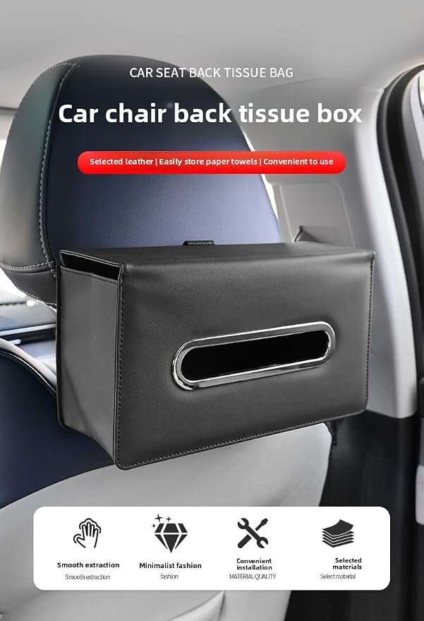 Car Tissue Holder - Backseat Napkin Tissue Organizer, Durable and Adjustable Car Tissue Box Organizer for Vehicles, Universal Fits for 100 120 150 Rectangular Tissue Box (Gray)