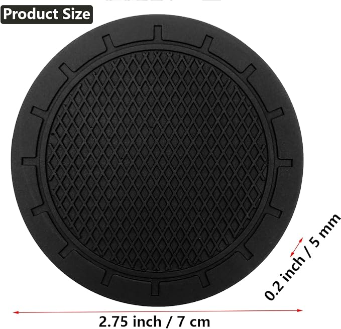 Car Cup Holder Coaster, 4 Pack 2.75 Inch Diameter PVC Non-Slip Universal Insert Coaster, Durable, Suitable for Most Car Interior, Car Accessory for Women Men Black