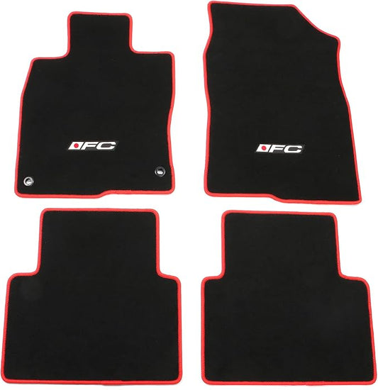 Fit 2016-2021 Honda Civic Black with Red Edge and FC Logo Floor Mat | IKON MOTORSPORTS, OEM Fitment Style, All Weather Waterproof Anti-Slip Floor Liners