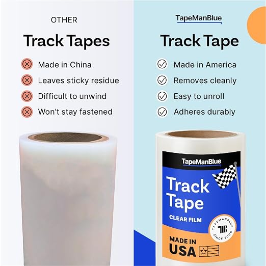 Track Tape for Cars - 6 inch x 1200" Roll, Made in USA, Temporary Paint Protection Film (PPF) for Road Trips and Car Transport, Clear Track Wrap Tape to Shield Vehicles from Rubber, Bugs, Debris