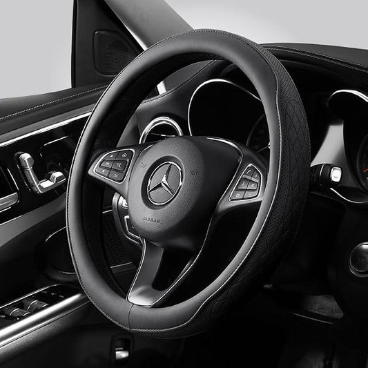 Universal Steering Wheel Cover for Cars, Premium Perforated Synthetic Leather with Odorless Rubber Inner, Non-Slip Grip, Comfort & Style Upgrade for Men and Women (Black)