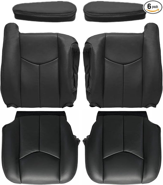 NLQR 6-Piece#692/69i Dark Gray Driver & Passenger Bottom+Top Lean+Armrest Replacement Microfiber Leather Seat Covers Custom Fit for Chevy Silverado Tahoe Suburban Avalanche GMC Sierra Yukon 2003-2006